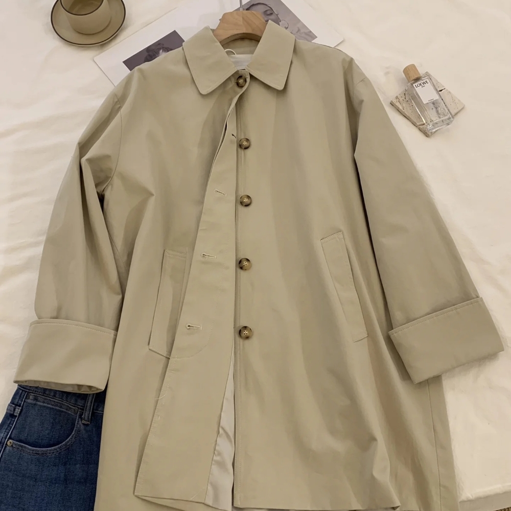 New solid color mid length trench coat